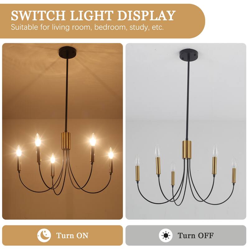 5-Light Rustic Candlestick Hanging Linear Chandelier Lighting Fixture for Kitchen Island