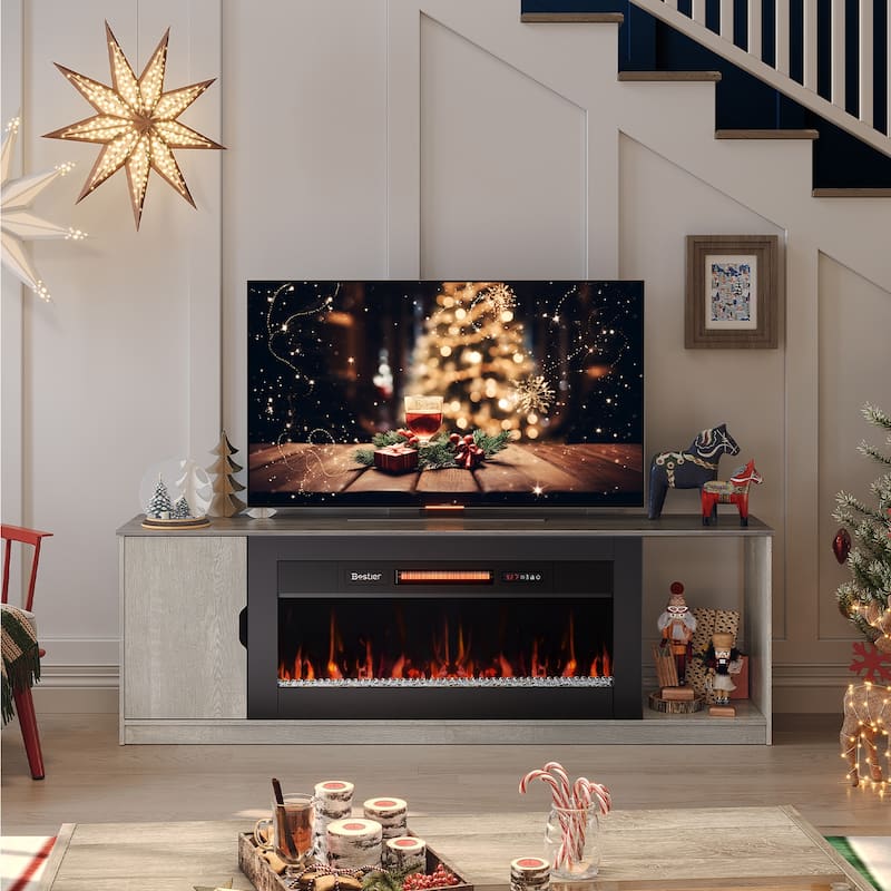 Bestier 70" TV Stand with 36" Electric Fireplace, Modern Led Electirc Fireplace TV Stand fits TV up to 80" with Storage Cabinet