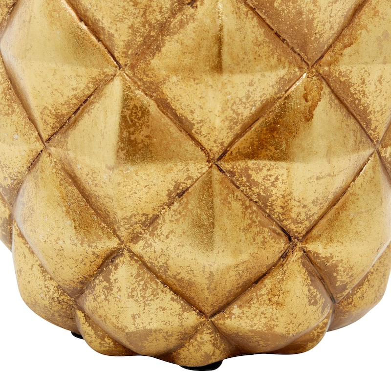 Gold Polystone Pineapple Fruit Sculpture - 7 x 7 x 18