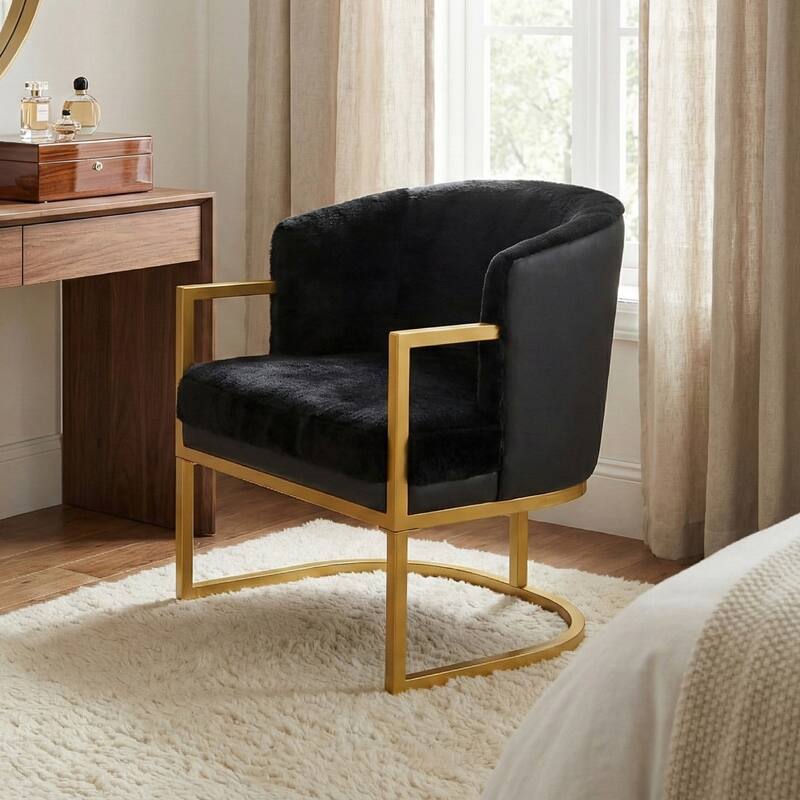 Modern Accent Chair Cozy Armchair Upholstered Reading Chair with Gold Metal Frame Living Room, Bedroom, or Office - Black