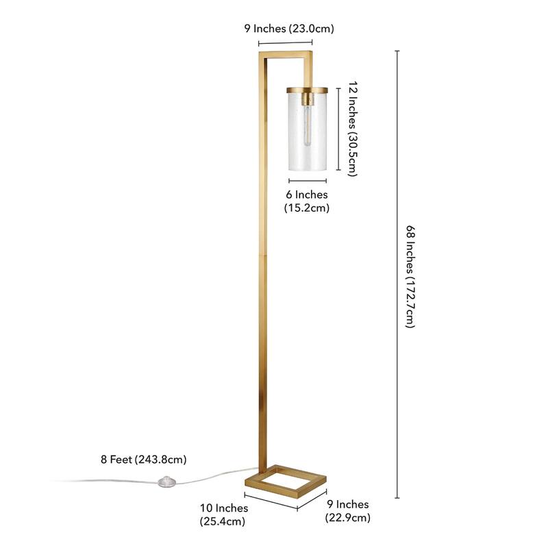 Metal Reading Floor Lamp with Glass Shade and Foot Switch - 9” x 11” x 67” (D x W x H)