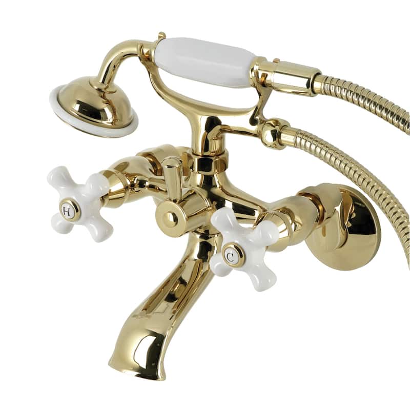 Kingston Brass Tub Wall Mount Clawfoot Tub Faucet with Hand Shower in Polished Chrome