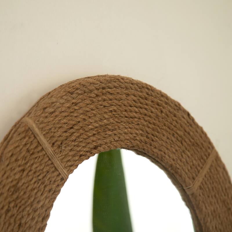 Breeza Hemp Hand-Woven Bamboo Circle Mirror - Earth Yellow, Bathroom, Bedroom - Silver