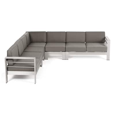 Cape Coral Outdoor 7-seat Aluminum Sectional Sofa Set by Christopher Knight Home