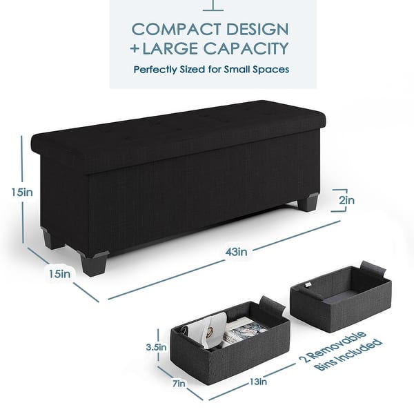 dimension image slide 9 of 24, Empyrean Tuffted Folding Foot Rest Storage Ottoman Bench with Storage Bins