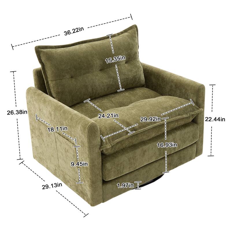 GALDWIN Chenille Upholstered 360°Degree Swivel Mid Century Modern Arm Chair for Living Room