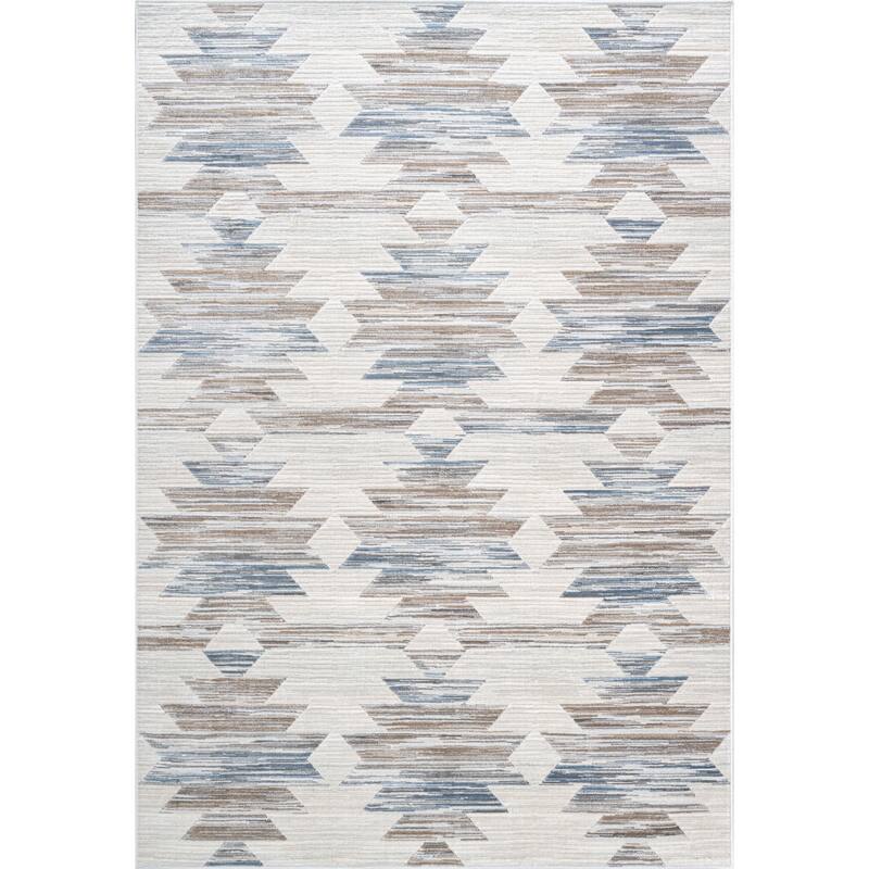 Blue, Brown, Chocolate, Copper, Grey, Ivory and White Viscose Area Rug - 6' x 7'