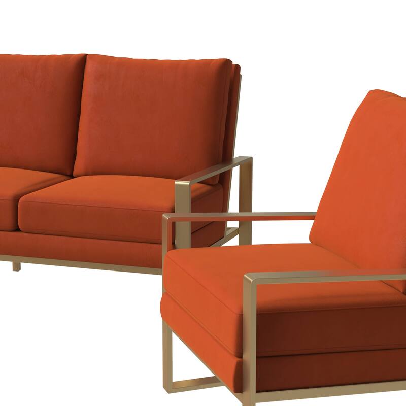 LeisureMod Modern 3-Piece Upholstered Velvet Sofa Set - Includes Sofa, Loveseat & Accent Chair for Home Office Living & Bed Room