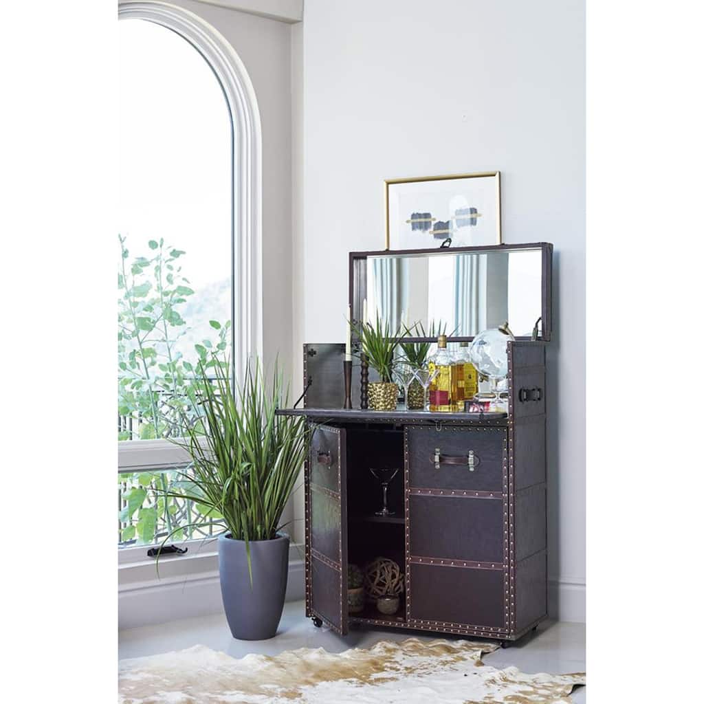 Memphis Dark Brown Upholstered Bar Cabinet with Casters
