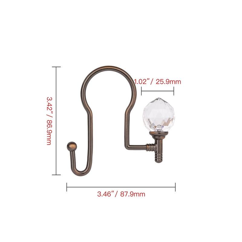 Utopia Alley Rustproof Zinc Double Shower Curtain Hooks for Bathroom, Crystal Design, Set of 12