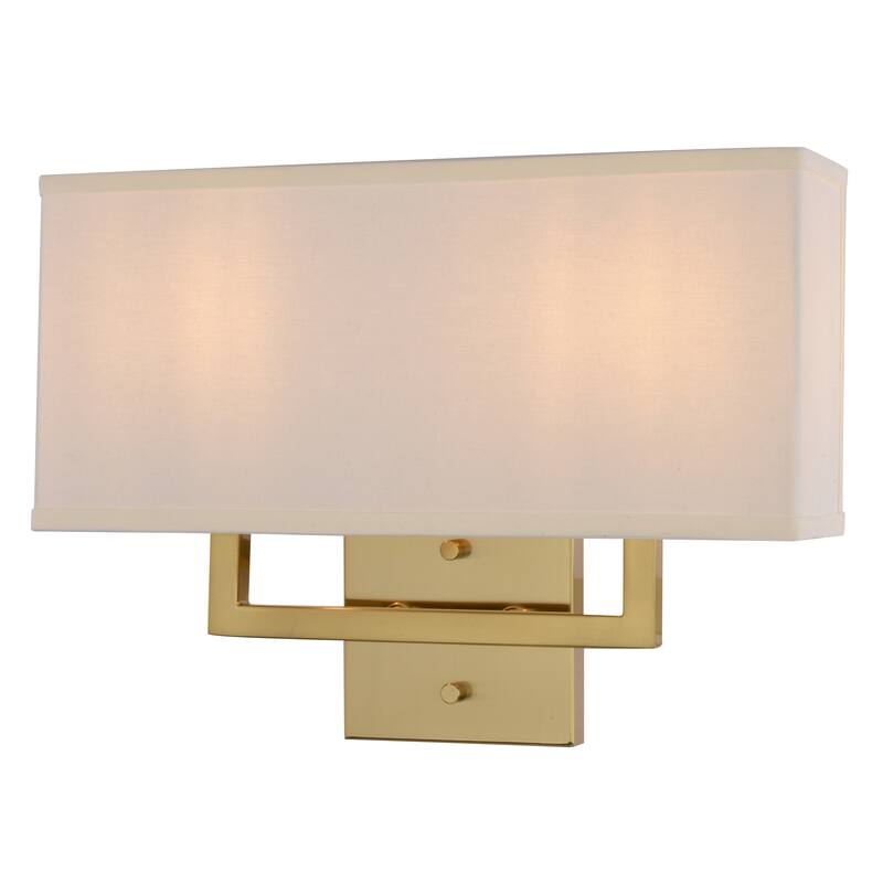 VAXCEL Glenview Satin Brass Gold Contemporary Wall Sconce, White Linen Fabric Shade, Bathroom Vanity Lighting Fixture