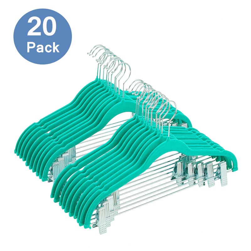 Javlergo 20-Pack Velvet Clothes Hangers, 16.5in Heavy-Duty Hangers with Adjustable Clips, Non-Slip, Space-Saving - Green