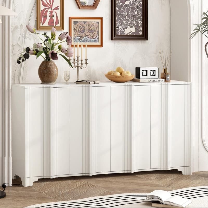 59.7" Modern 4-Door Sideboard with Luxurious Pine Veneer Finish