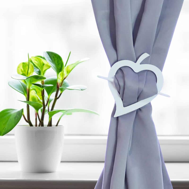 Set of 2 Wooden Heart Tieback Fjord Big Size - 8"L x 5.7"W x 0.8"D - White