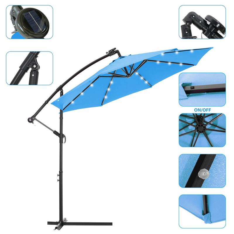 10 FT Solar LED Patio Outdoor Umbrella Hanging Cantilever Umbrella