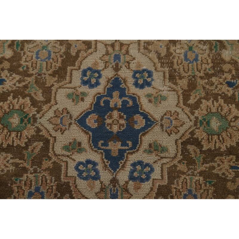 Traditional Mashad Persian Vintage Rug Handmade Orange Wool Carpet - 6'4"x 9'2"