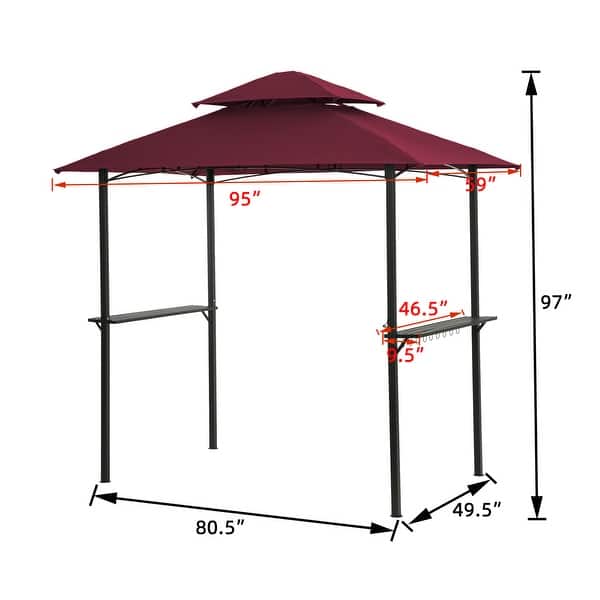 dimension image slide 2 of 2, Outdoor Grill Gazebo Double Tier Soft Top Canopy Tent with LED Light