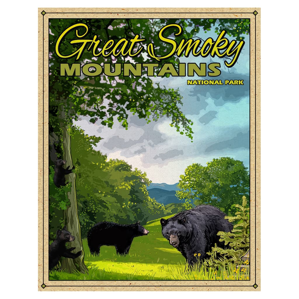 Great Smoky Mountains Bears by Old Red Truck Canvas Art Print