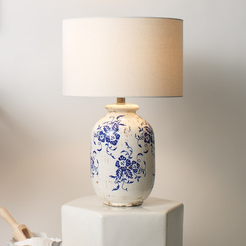 Alden Décor Halsey Floral Ceramic Table Lamp, Blue