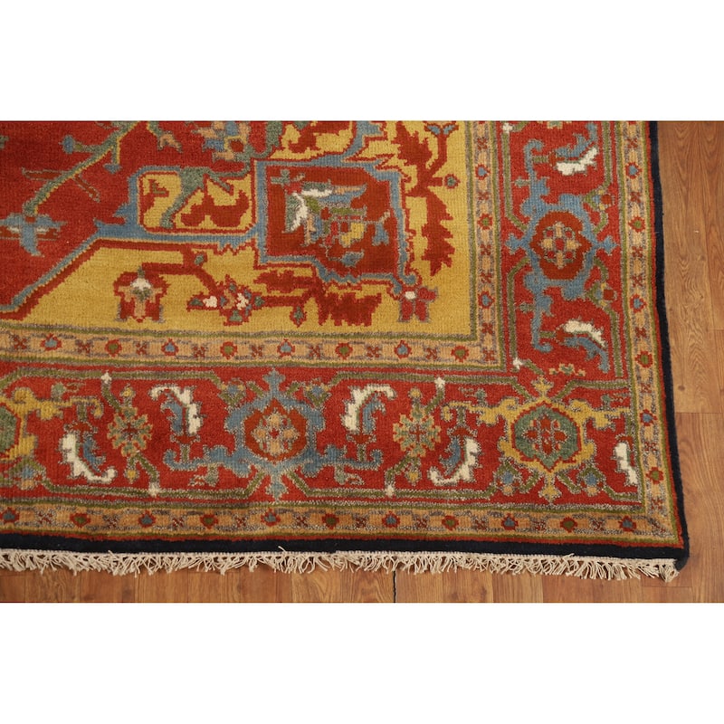 Hand Knotted Oriental 100% Wool Carpet Traditional Medallion Oranges & Rust Heriz (serapi) Area Rug - 9' 9'' X 7' 9''