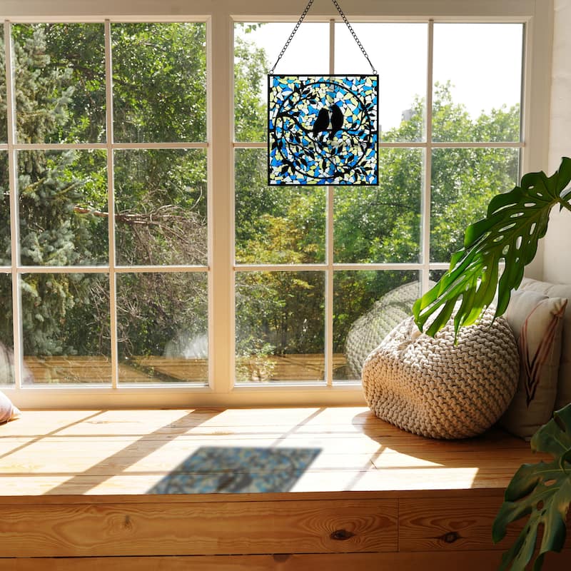 Love Birds Mosaic Stained Glass Window Panel - 12" x 0.25" x 12"