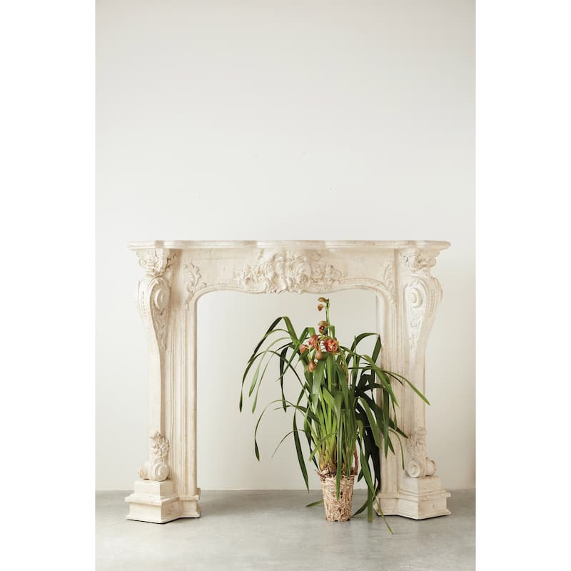Ornate Decorative Fireplace Mantel, Distressed Black