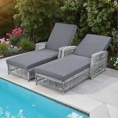 Outdoor Rattan Wicker Chaise Lounge Chair with Adjustable Backrest and Armrests