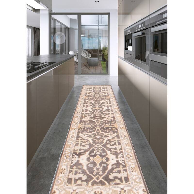 ECARPETGALLERY Hand-knotted Royal Oushak Dark Grey Wool Rug - 2'7 x 10'0