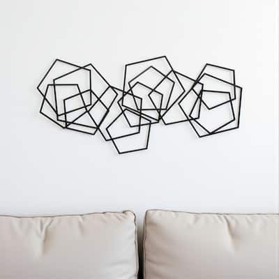 HomeRoots 24" X 48" Black Geometric Metal Abstract Hanging Dimensional Sculpture