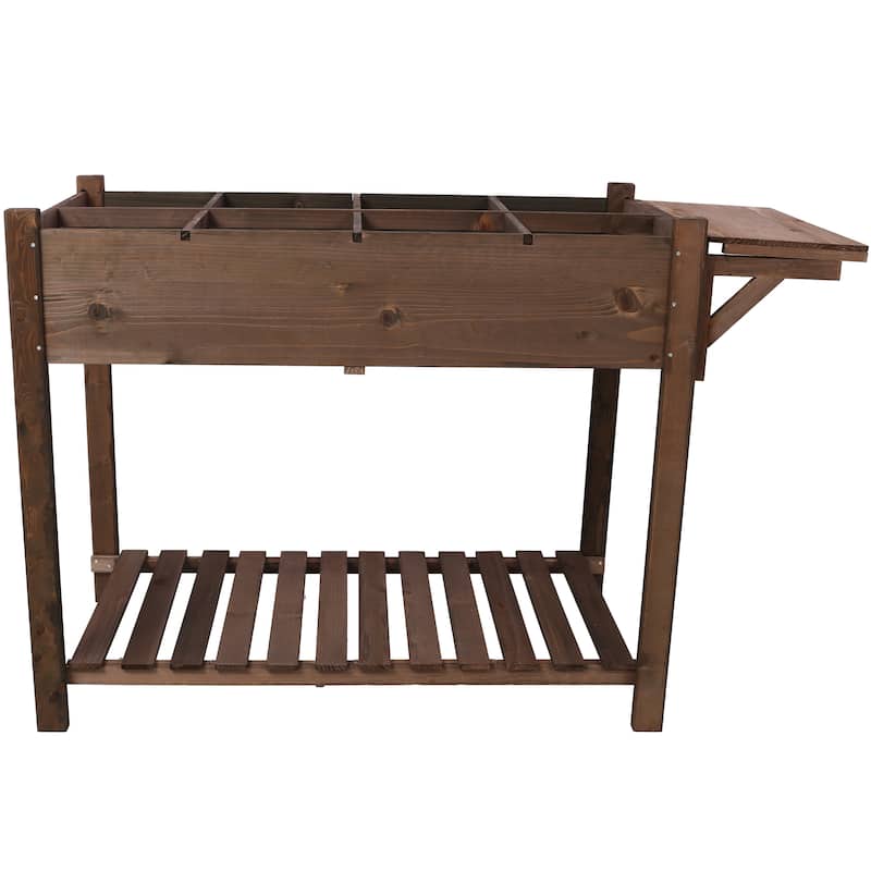 8-Grid Wooden Raised Garden Bed with Foldable Ledge and Fabric Liner for Healthy Plants - 49” x 22” x 32”
