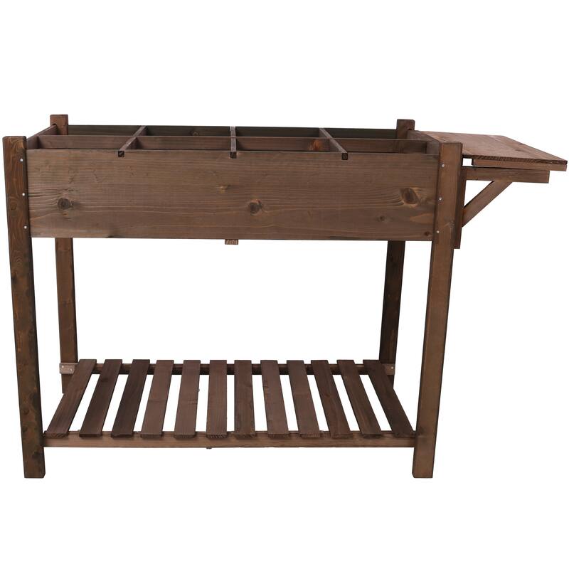 8 Pockets Horticulture Raised Garden Bed Elevated Wood Planter Box Stand with Foldable Side Table and Storage Shelf