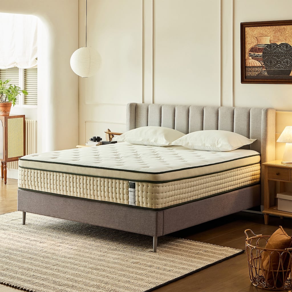 14 Inch Hybrid Mattress Medium Firm Pillow Top Mattress in a Box Comfort Foam for Pressure Relief