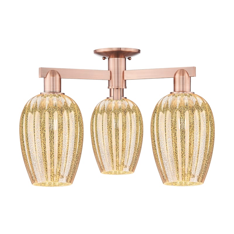 Innovations Lighting 716-3F-14-24 Preston Semi-Flush Flute Preston 3 - Antique Copper / Mercury