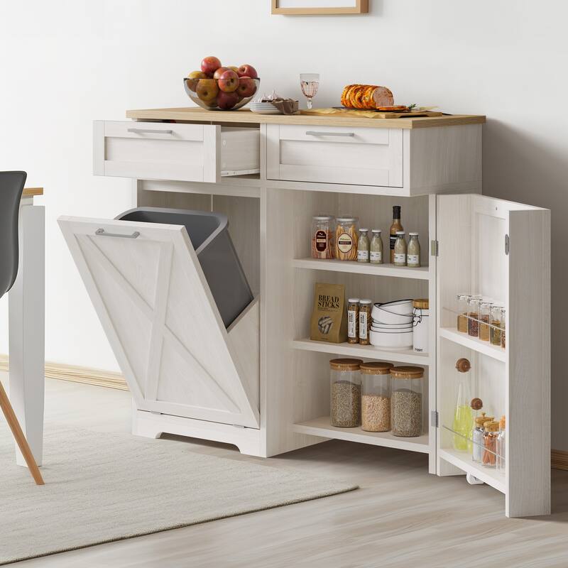 Moasis 10 Gallon Kitchen Tilt Out Trash Bin Cabinet with 2-Drawer and Strong Storage