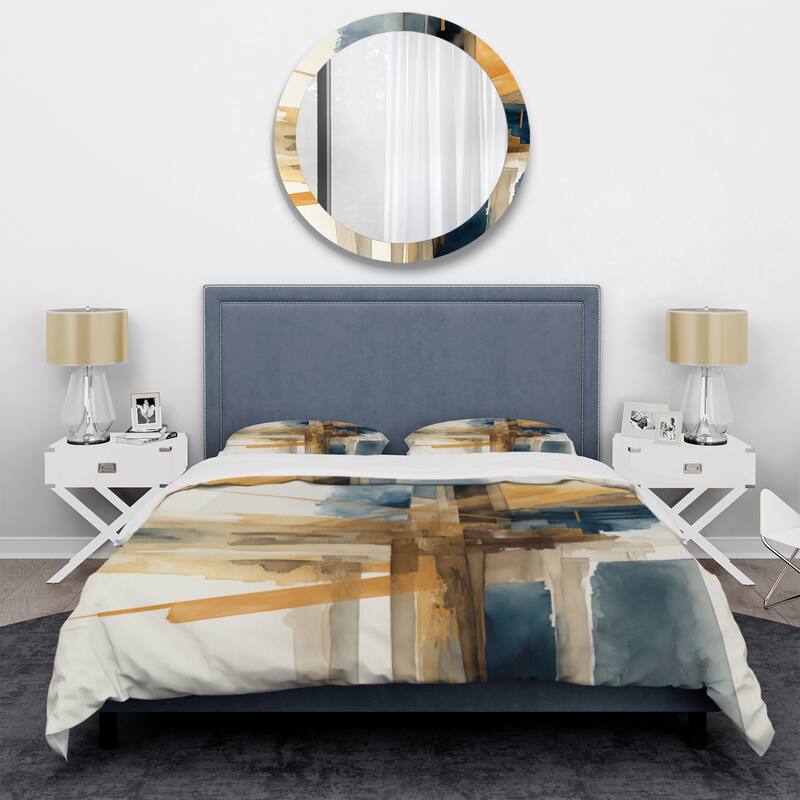 Designart "Modern Watercolor Abstract I" Blue Modern - Bedding Cover Set With Shams