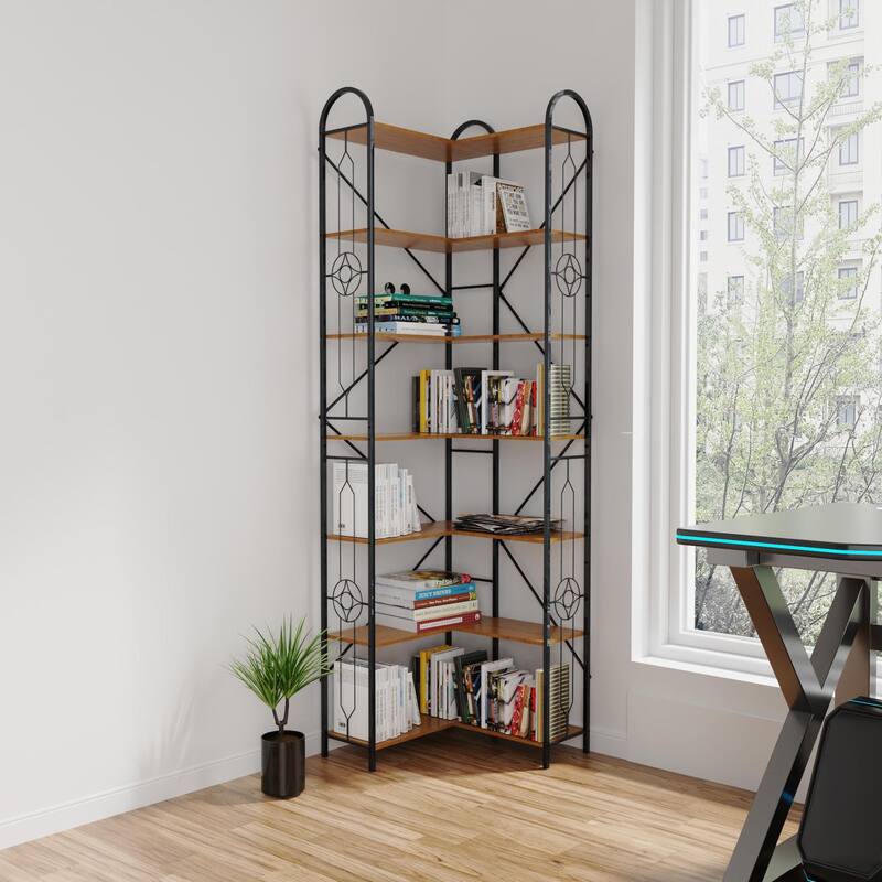 86 "H Modern 7 Shelf Bookcase, High Bookshelves Corner Storage - 7-Shelf