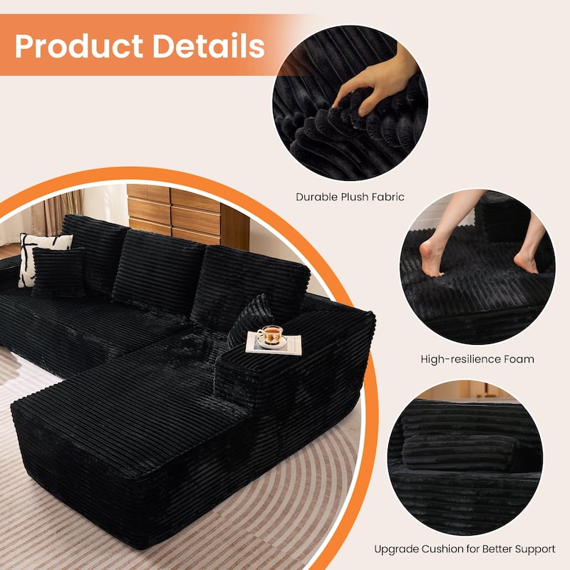 XIZZI Modern Plush Sectional Chaise Couch with Bean Bag Chair