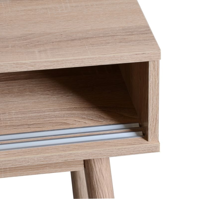 Natural Wood Entryway Console Table with 2 Sliding Doors, Storage Sofa Table for Hallway & Living Room
