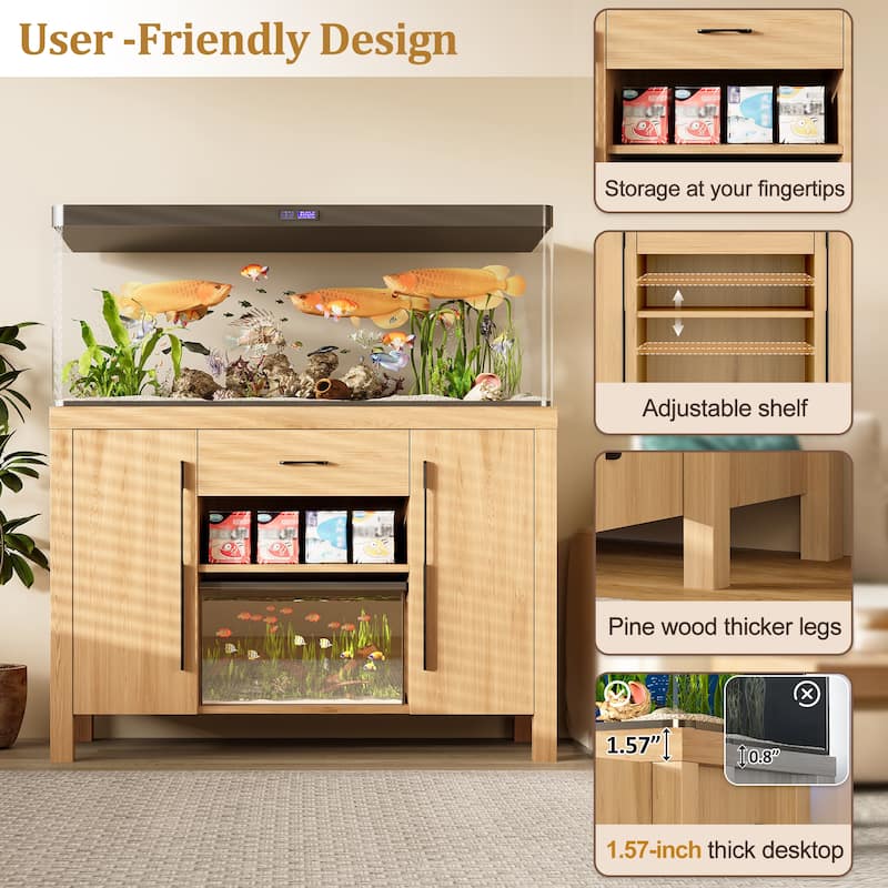 Rossetta 2-in-1 Modern Stylish Design Heavy Duty Fish Tank Stand with 4 Cabinets, Charging Station