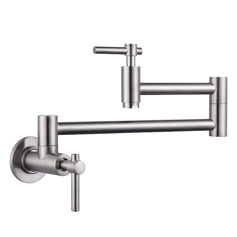 WOWOW Wall Mount Double Handle Pot Filler Faucet - Brushed Nickel
