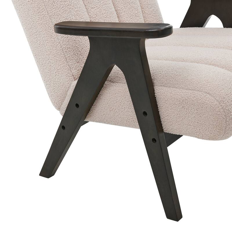 Beige Unique Reading Chair Dining Chair with Wooden Armrests, Decorative Chair Corner Chair Dressing Chair Padded Chair