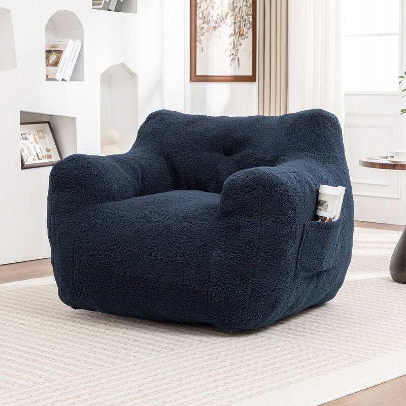 Dark Blue Bean Bag Sofa Chair Leisure Chair Lounge Chair Padded Chair White Arm Chair Accent Chair with Armrest