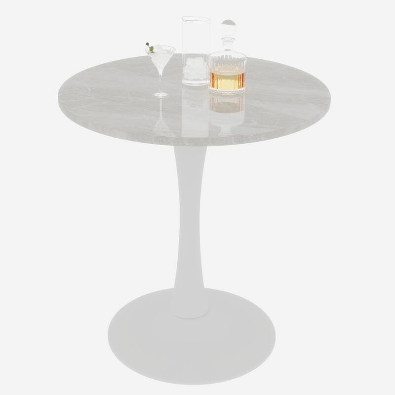 27.6" Mid-Century Modern Style Dining Table, Accommodates 2-4 People, Featuring A Round White-Veined Marble Tabletop