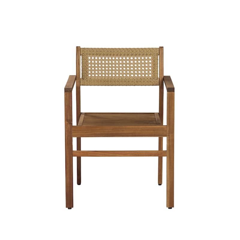 Christopher Knight Home - Modern Outdoor & Indoor Acacia Wood Dining Chairs Set with Wicker Backrest and Armrests