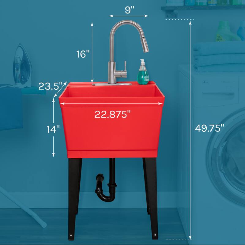 TEHILA Utility Sink Laundry Tub with Stainless Finish High Arc Faucet - N/A