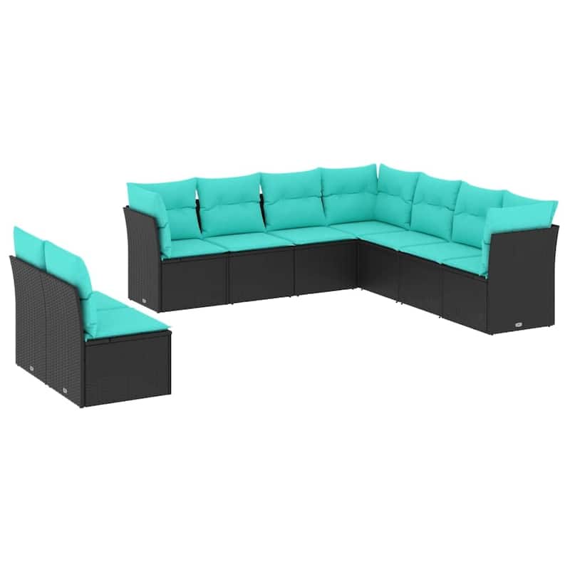 vidaXL 9 Piece Patio Sofa Set with Cushions Black Poly Rattan