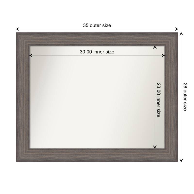 Country Barnwood Framed Non-Beveled Custom Wall Mirror, Bathroom Vanity Mirror - Outer Size: 35.25 x 28.25