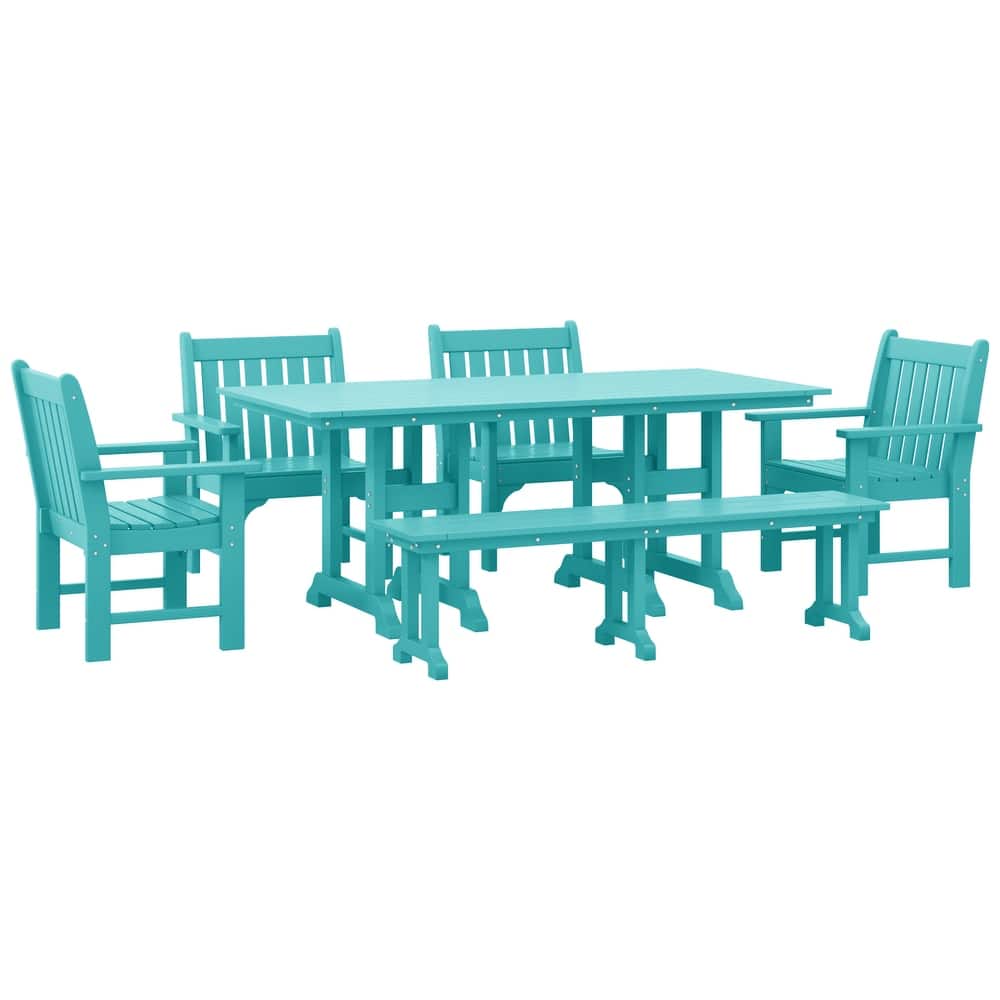Laguna 6-Piece Outdoor Patio Rectangle Table Garden Arm Chair Dining Set With Bench