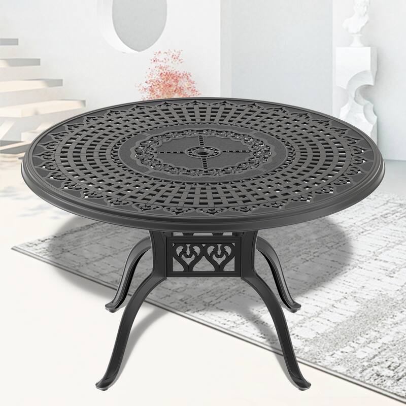 47.24-inch Cast Aluminum Patio Dining Round Table for Balcony, Lawn, Garden, Backyard