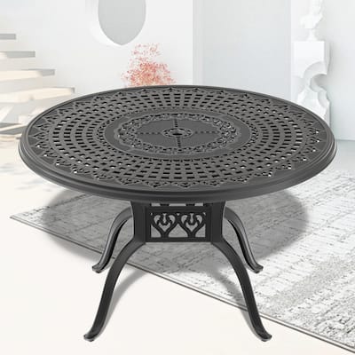 Cast Aluminum Patio Dining Table With Frame and Umbrella Hole